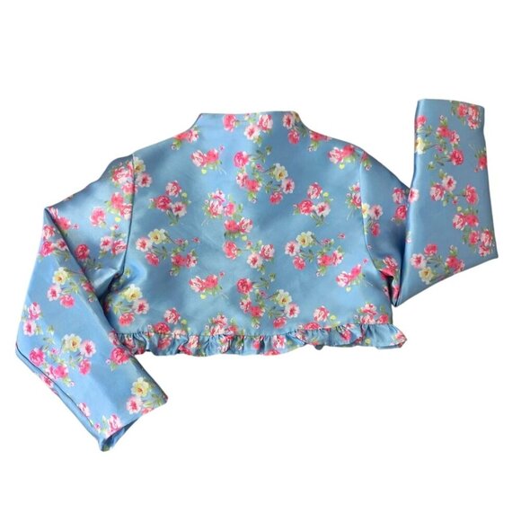 Blueberi Boulevard Floral Satin Jacket Girl Sz 6 Big Rhinestone Buttons Long Slv - Picture 2 of 7